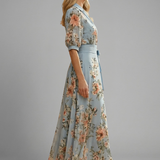 Wrap Maxi Dress with Puff Sleeves and Floral Print