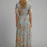 Wrap Maxi Dress with Puff Sleeves and Floral Print