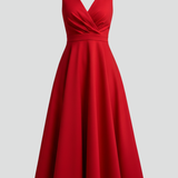 A-Line Midi Dress with Wrap Front and V-Neck
