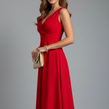 A-Line Midi Dress with Wrap Front and V-Neck