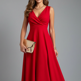 A-Line Midi Dress with Wrap Front and V-Neck