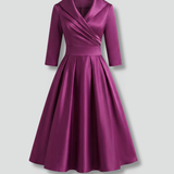 V-Neck Wrap Satin Pleated Midi Dress