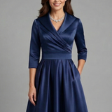 V-Neck Wrap Satin Pleated Midi Dress