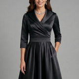 V-Neck Wrap Satin Pleated Midi Dress