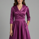 V-Neck Wrap Satin Pleated Midi Dress