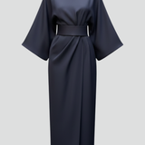 Belted Midi Dress with Cape Sleeves and Round Neck