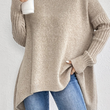 Oversized Turtleneck Sweater with Ribbed Sleeve