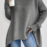Oversized Turtleneck Sweater with Ribbed Sleeve