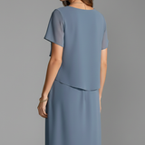 Crew Neck Layered Ruffle Midi Dress with Short Sleeves
