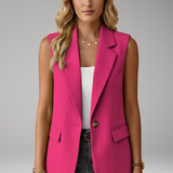 Tailored Button-Front Sleeveless Blazer with Side Pockets