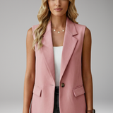 Tailored Button-Front Sleeveless Blazer with Side Pockets
