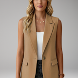 Tailored Button-Front Sleeveless Blazer with Side Pockets