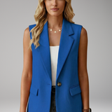Tailored Button-Front Sleeveless Blazer with Side Pockets