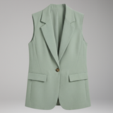 Tailored Button-Front Sleeveless Blazer with Side Pockets