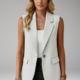 Tailored Button-Front Sleeveless Blazer with Side Pockets