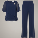 Layered Top with Straight-Leg Pants Set