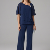 Layered Top with Straight-Leg Pants Set