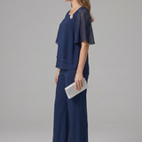 Layered Top with Straight-Leg Pants Set
