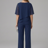 Layered Top with Straight-Leg Pants Set