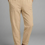 Tapered Linen Trousers with Elastic Waist