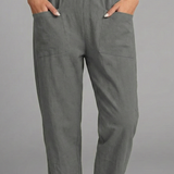 Tapered Linen Trousers with Elastic Waist