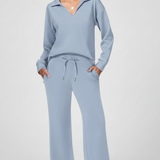 Wide-Leg Drawstring Two-Piece Set with Collared Top