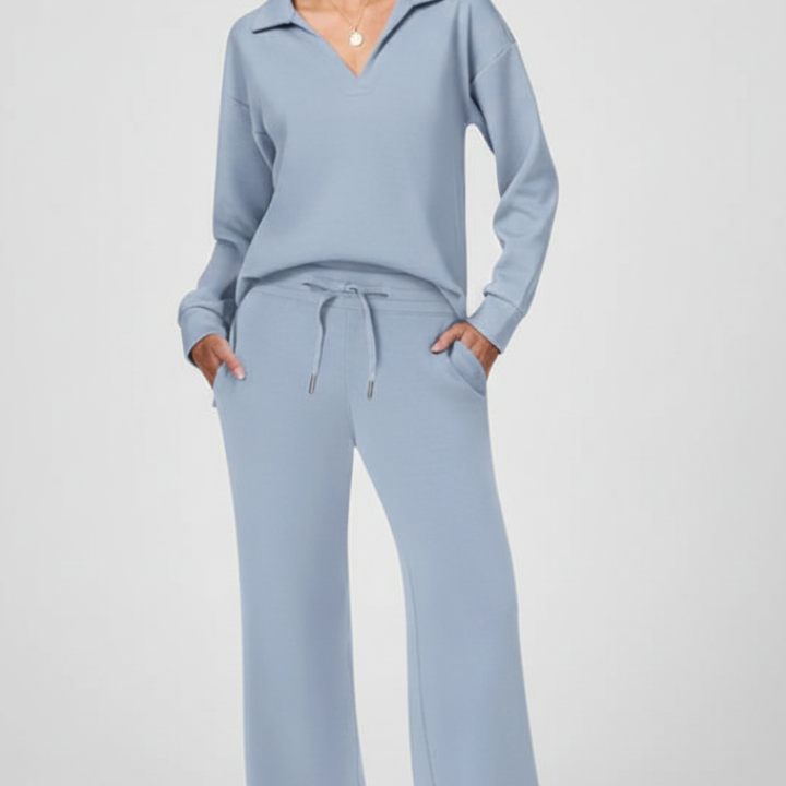 Wide-Leg Drawstring Two-Piece Set with Collared Top