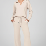 Wide-Leg Drawstring Two-Piece Set with Collared Top