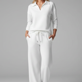 Wide-Leg Drawstring Two-Piece Set with Collared Top