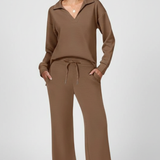 Wide-Leg Drawstring Two-Piece Set with Collared Top