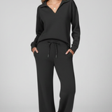 Wide-Leg Drawstring Two-Piece Set with Collared Top