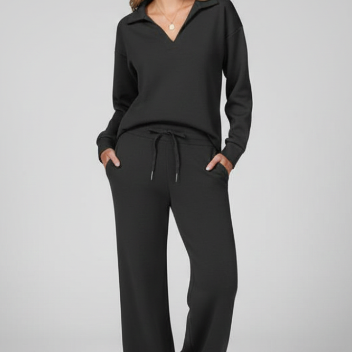 Wide-Leg Drawstring Two-Piece Set with Collared Top