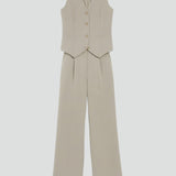 Button-Front V-Neck Waistcoat with Wide-Leg Trousers Set