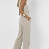 Button-Front V-Neck Waistcoat with Wide-Leg Trousers Set