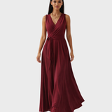 Wrap Maxi Dress with Flared Skirt and Tie Waist