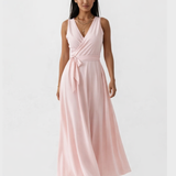 Wrap Maxi Dress with Flared Skirt and Tie Waist