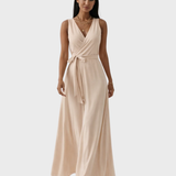 Wrap Maxi Dress with Flared Skirt and Tie Waist
