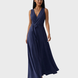 Wrap Maxi Dress with Flared Skirt and Tie Waist