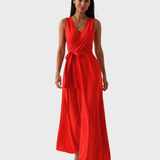 Wrap Maxi Dress with Flared Skirt and Tie Waist