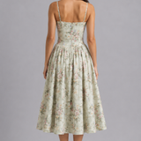 Corset Midi Dress with Sweetheart Neckline and Spaghetti Straps
