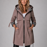 Hooded Long Jacket with Drawstring Waist and Zip Front