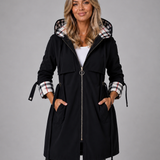 Hooded Long Jacket with Drawstring Waist and Zip Front
