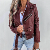 Belted Moto Jacket with Asymmetric Zip and Pockets