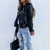 Belted Moto Jacket with Asymmetric Zip and Pockets