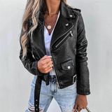 Belted Moto Jacket with Asymmetric Zip and Pockets
