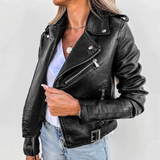 Belted Moto Jacket with Asymmetric Zip and Pockets