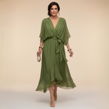 Tie-Waist V-Neck Maxi Dress with Batwing Sleeves