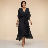 Tie-Waist V-Neck Maxi Dress with Batwing Sleeves
