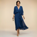 Tie-Waist V-Neck Maxi Dress with Batwing Sleeves
