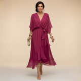 Tie-Waist V-Neck Maxi Dress with Batwing Sleeves